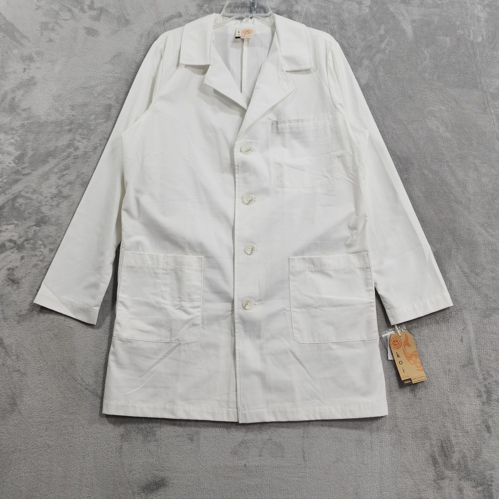 NEW Koi Lab Coat Mens M White Colin Workwear Button Pockets Cotton Blend Medical